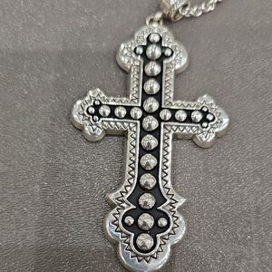 Brighton Silver Cross Pendant Necklace with Black Accents